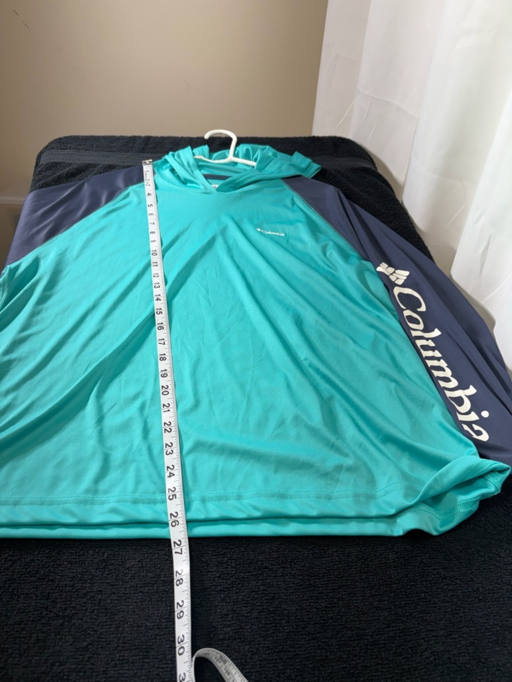 Columbia Teal Hooded Long-Sleeve Rash Guard with Navy Sleeves 2687 - Picture 10 of 11